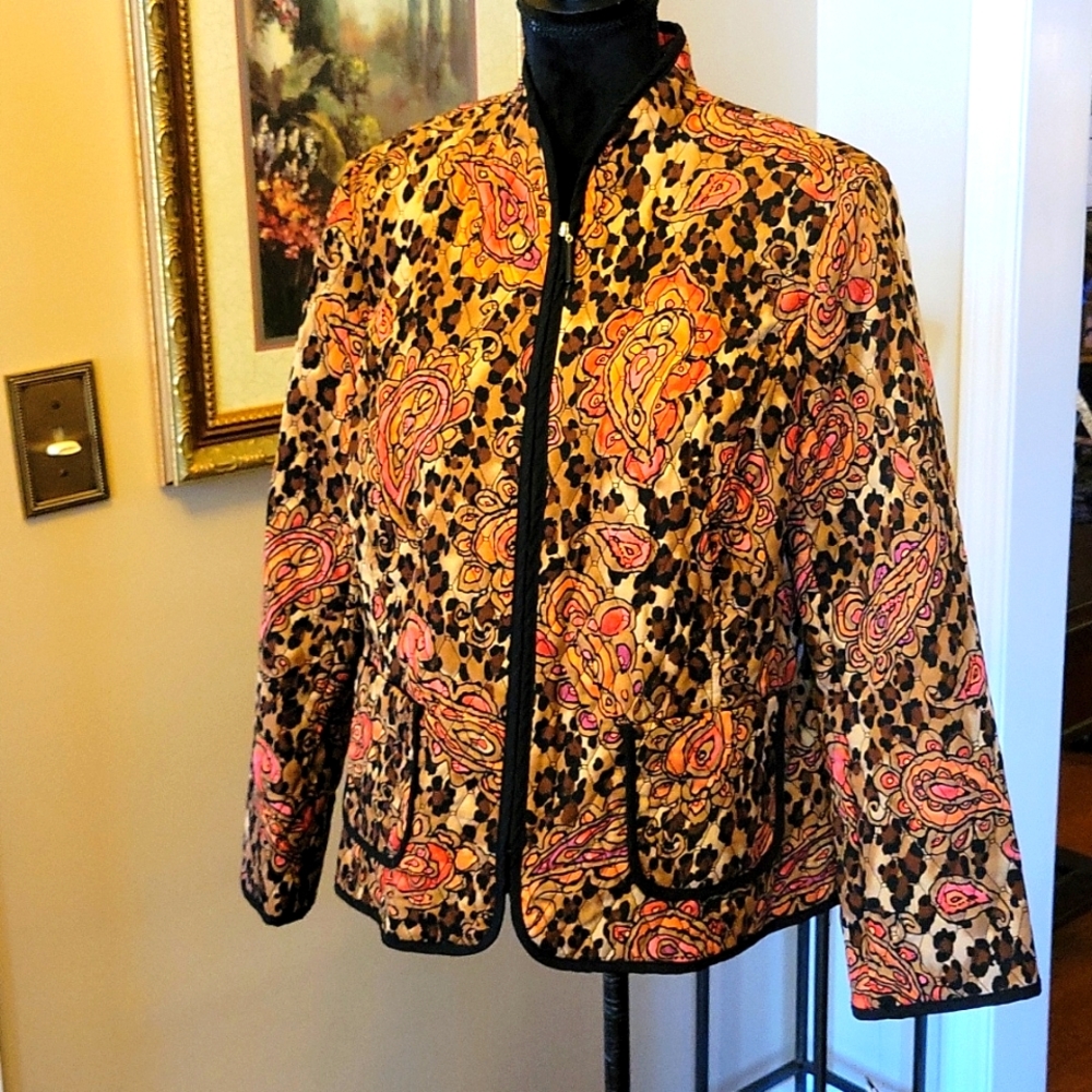 Requirements black brown orange quilted lined paisley animal print jacket L New…